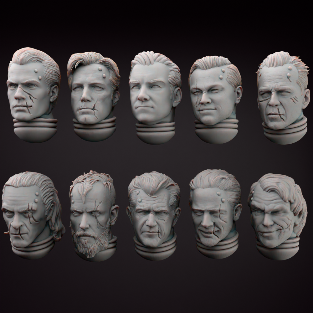 Celebrity Space Marine Solider Heads Tabletop Sci Fi Miniature Heads Helmets