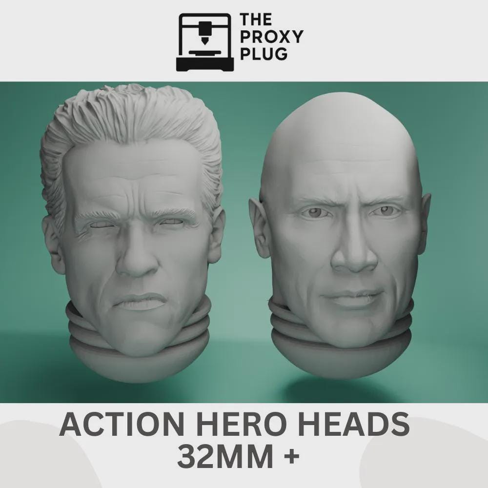 Celebrity Space Solider Heads Tabletop Sci Fi Miniature Wargaming Proxy The Rock and Arnold