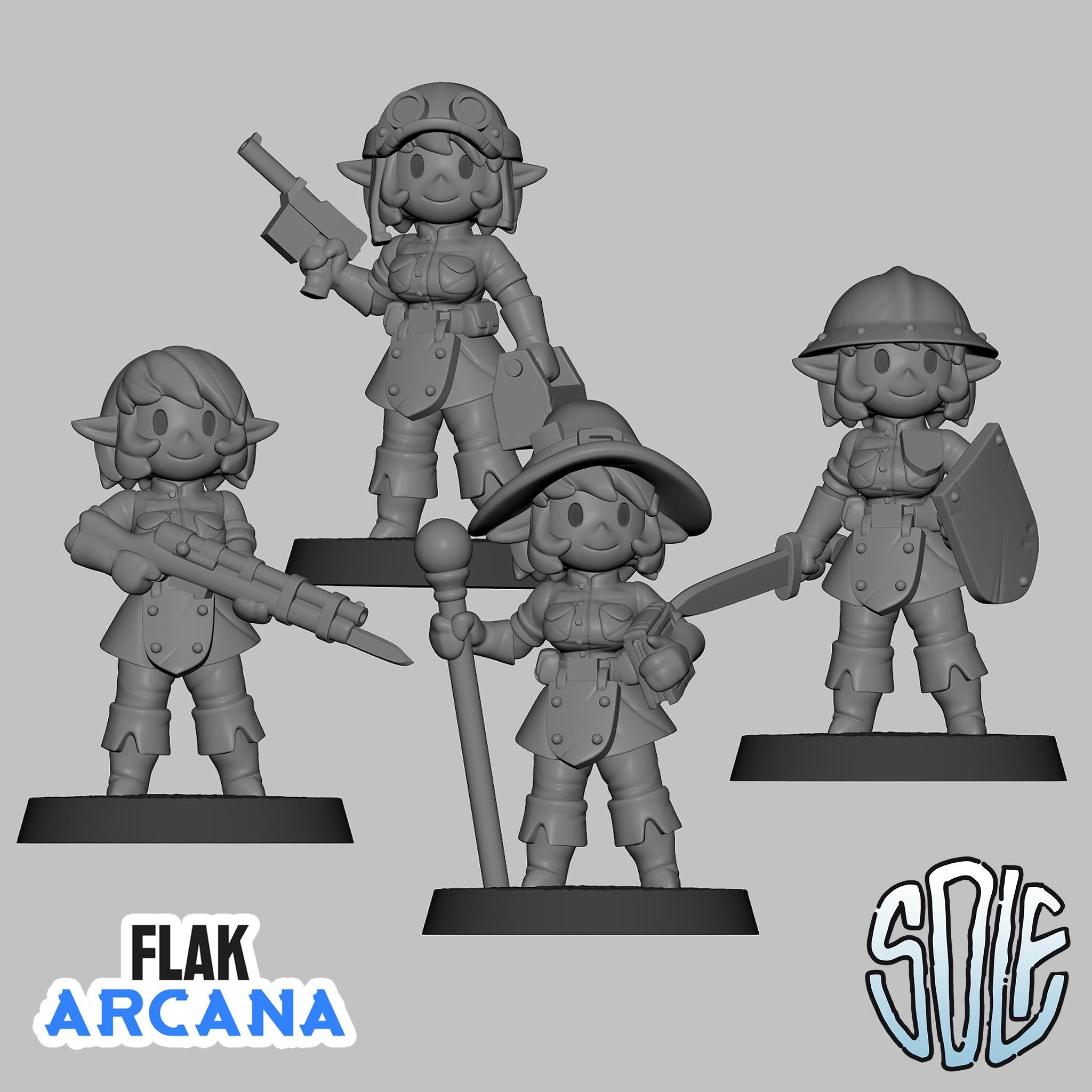 Flak Arcana Models x4 - Jane Arcana - Tabletop Sci Fi Fantasy Wargaming Miniatures Resin Printed
