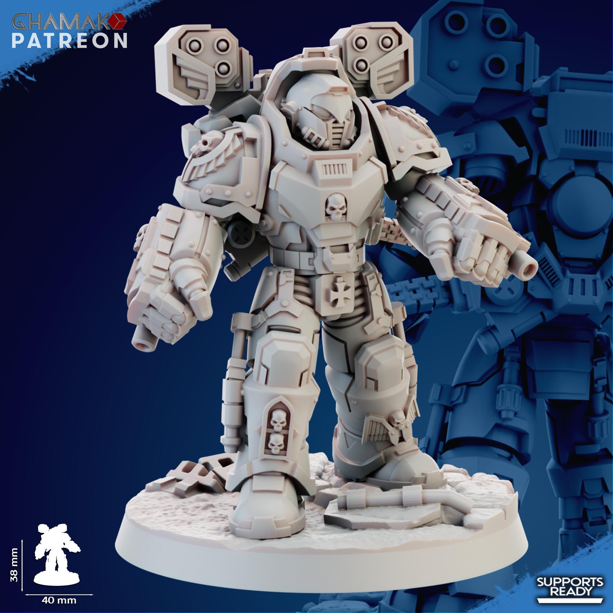 Devastator with hand gatling Ghamak - Tabletop Proxy Marines Sci Fi Knights Wargaming