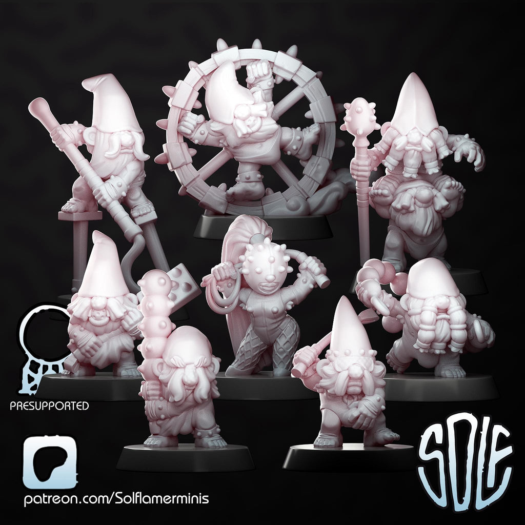 3D Printed Gnome Warriors: Fantasy Tabletop Miniatures (25mm Scale, Set of 8)