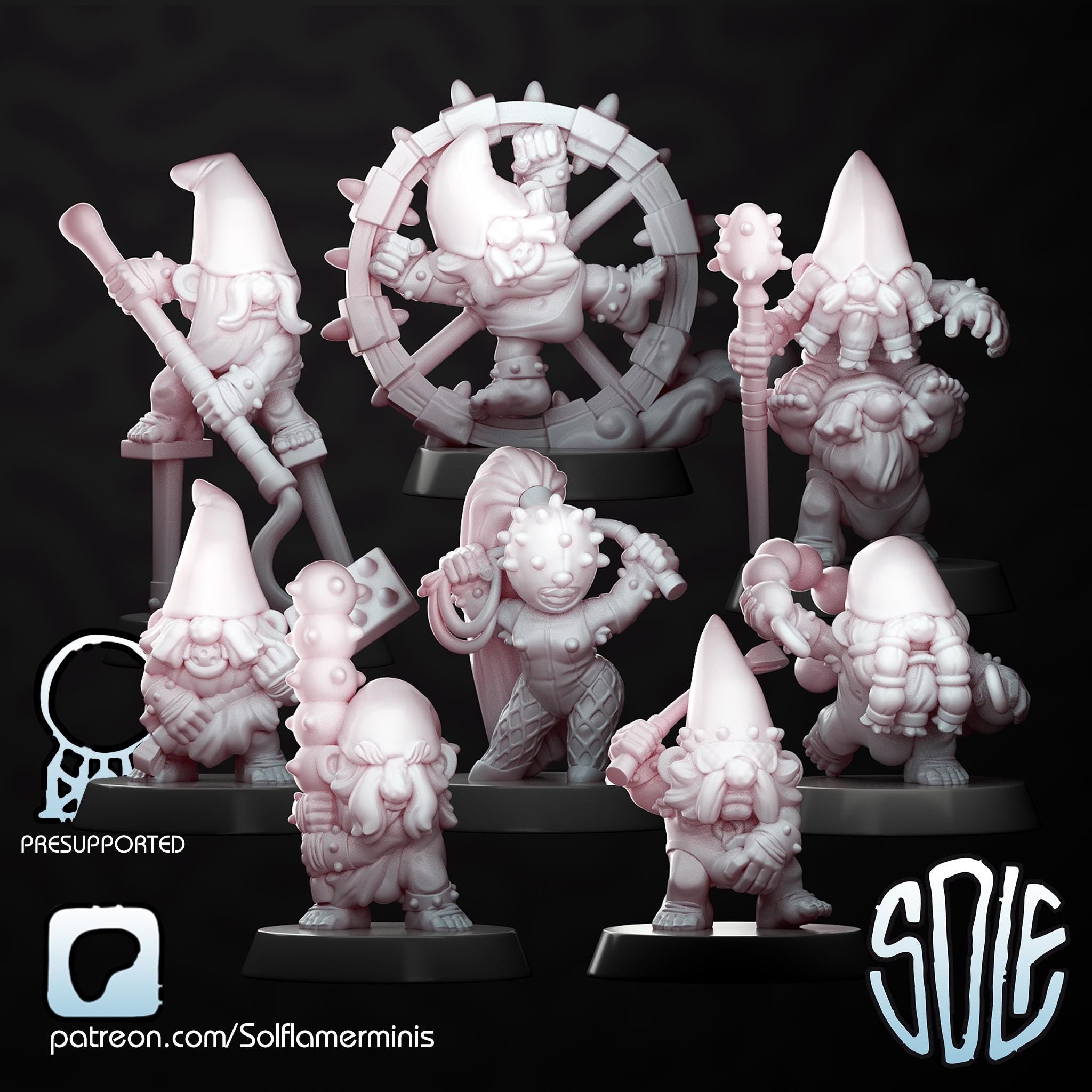 3D Printed Gnome Warriors: Fantasy Tabletop Miniatures (25mm Scale, Set of 8)