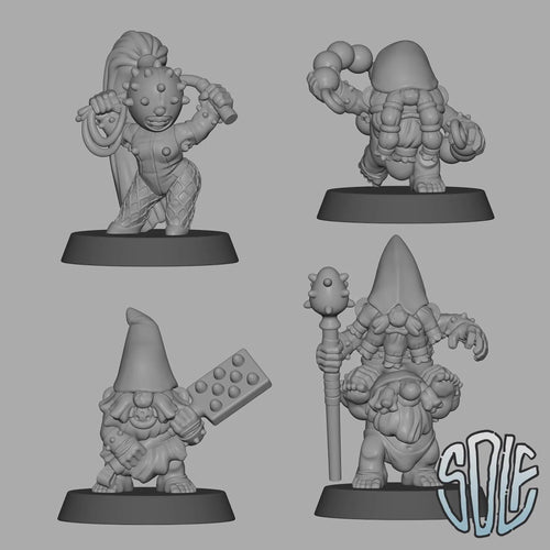 3D Printed Gnome Warriors: Fantasy Tabletop Miniatures (25mm Scale, Set of 8)