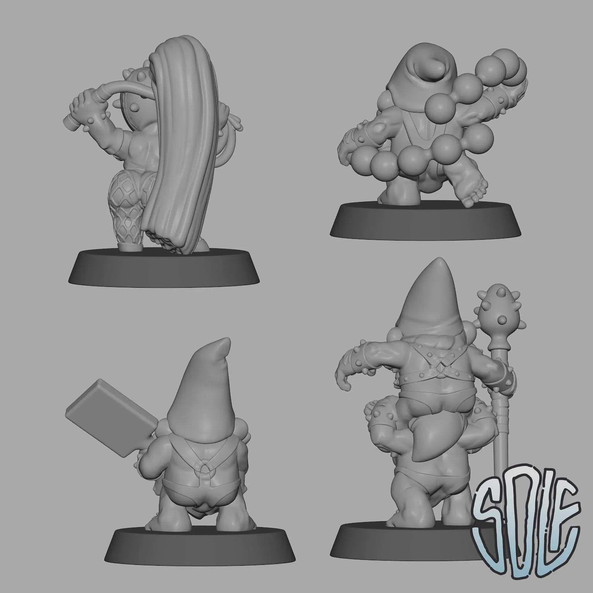 3D Printed Gnome Warriors: Fantasy Tabletop Miniatures (25mm Scale, Set of 8)