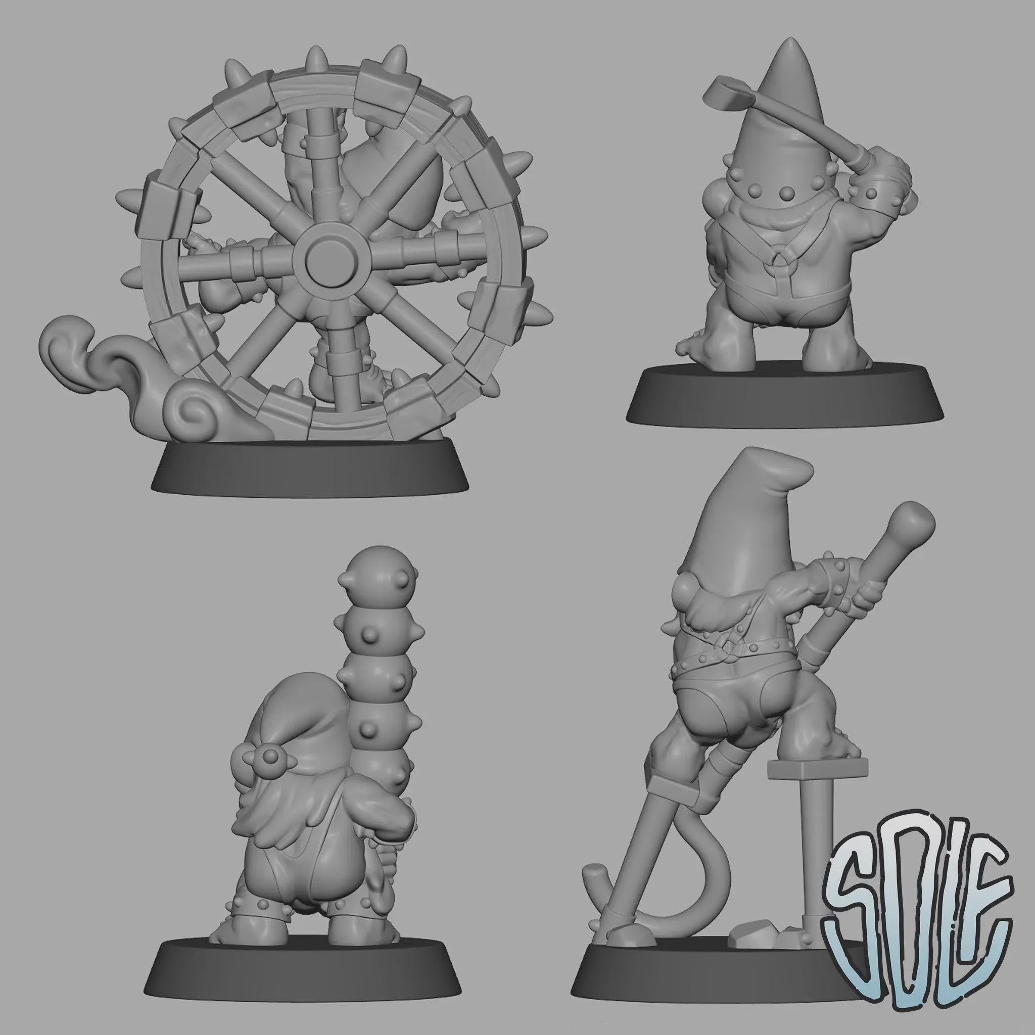 3D Printed Gnome Warriors: Fantasy Tabletop Miniatures (25mm Scale, Set of 8)